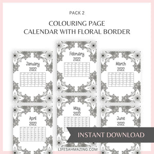 Floral Colouring Page 2022 Calendars