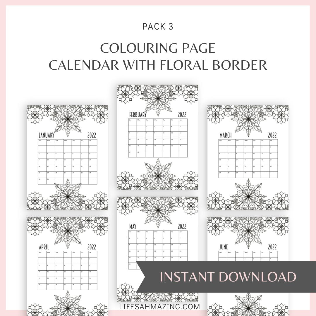 Floral Colouring Page 2022 Calendars