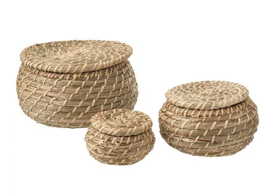 Seagrass Storage Baskets with Lids, Set of 3