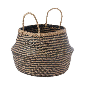 Seagrass Belly Basket, Black and Natural