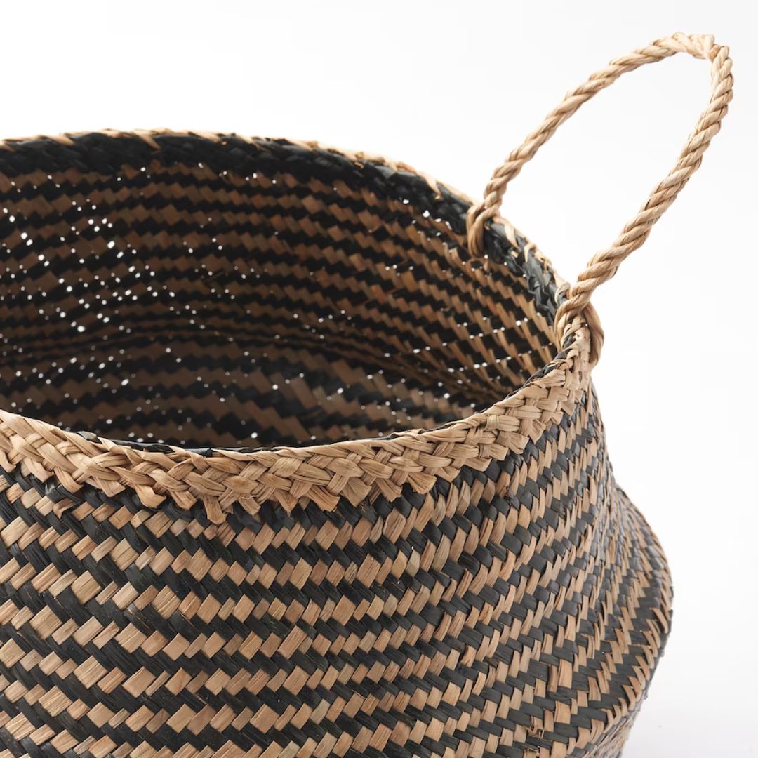 Seagrass Belly Basket, Black and Natural