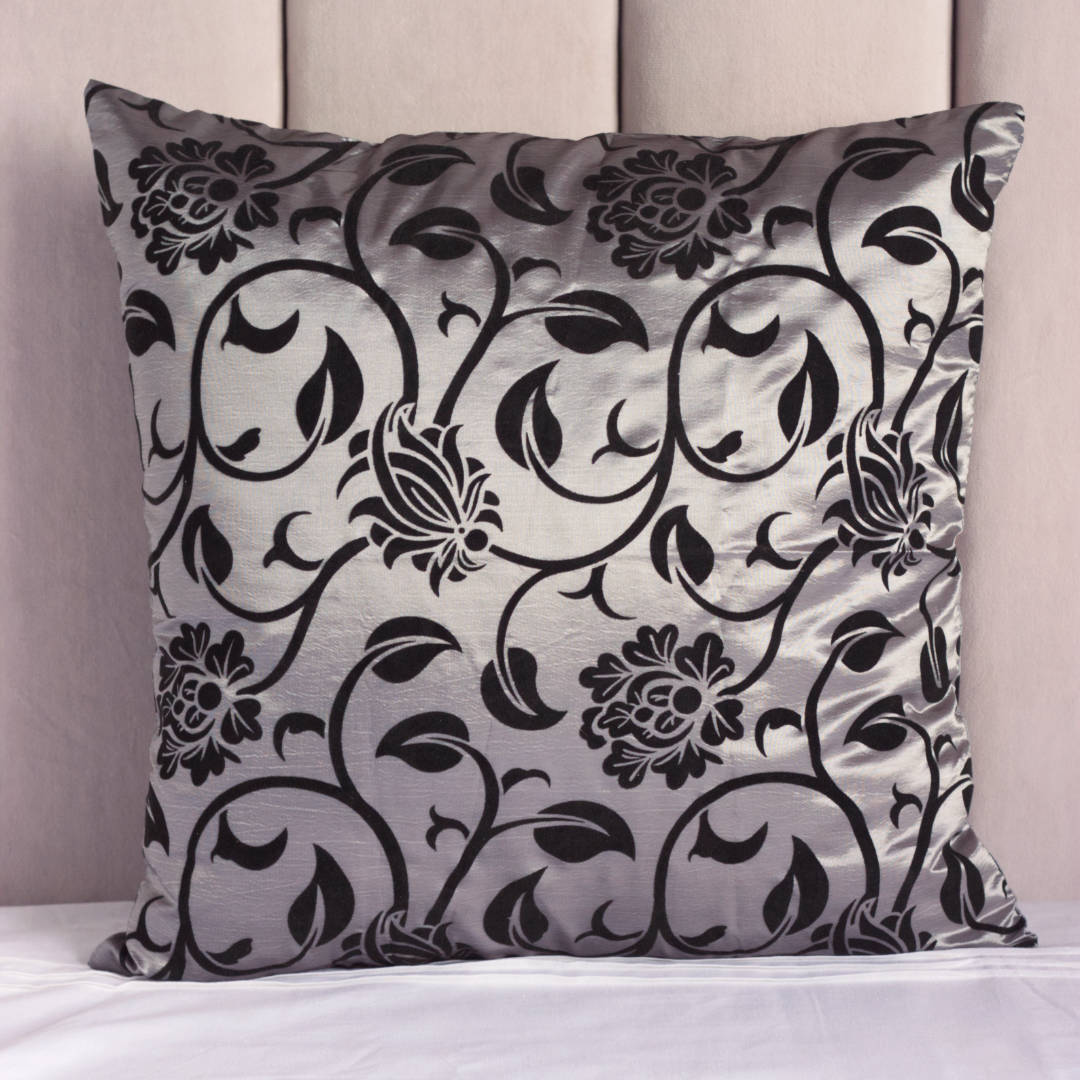 Silver and Black Damask Pillow